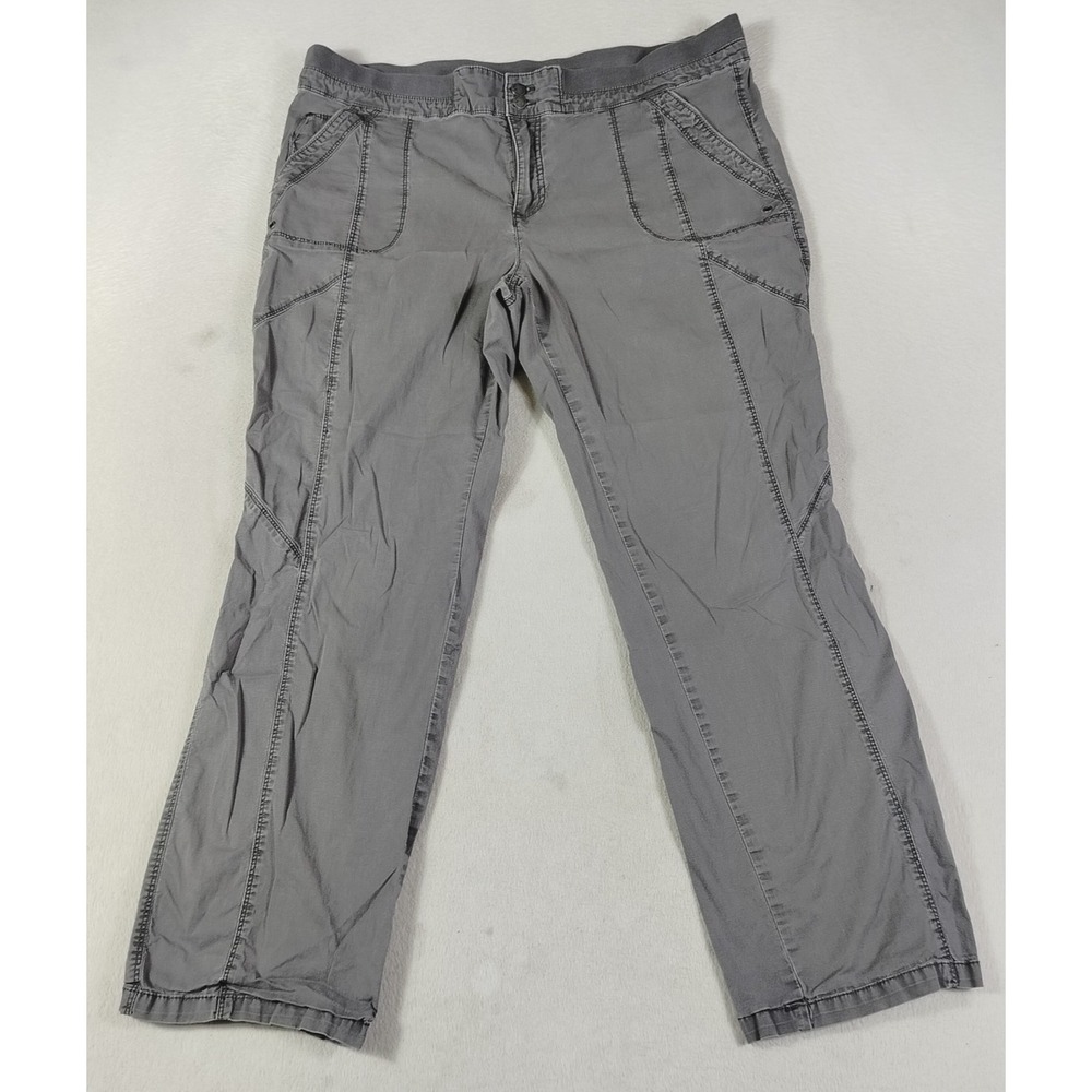 Natural Reflections Pants Womens 16 Gray Twill Straight Leg Elastic Waist Casual